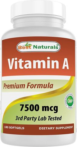 Best Naturals Vitamin A 25000 IU (7500 MCG) ، تدعم صيغة غير المعدلة وراثيا نظامًا صحيًا ونموًا مناعيًا ونموًا صحيًا وتكاثرًا ، 180 ناعمة (180 عدد (حزمة 1)) in Kuwait