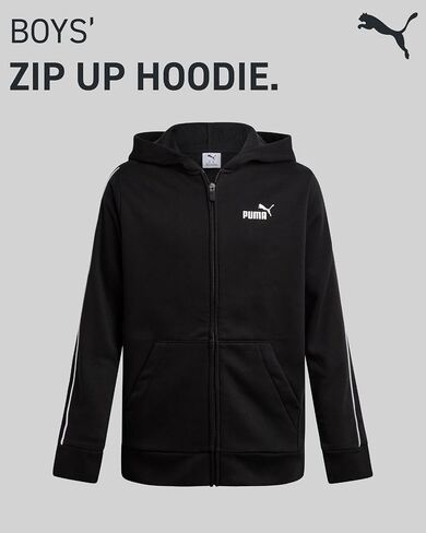 PUMA BOYS ZIP UP HODEIE - أداء مريح Fleece Kids up up Hoodie للأولاد - قميص من النوع الثقيل الرياضي للرياضة والارتداء اليومي in Saudi Arabia