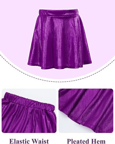 Happy Cherry Girls Metallic Tops Short Sleeve Crewneck Shiny Tees Shirt + Skirts for Dance in Saudi Arabia