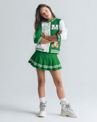 Purechapter Girls Skirt يضع سترة البيسبول سترة من النوع الثقيل تنورة مطوية 2 قطعة سريفة للبنات in Kuwait