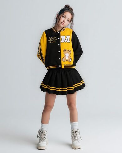 Purechapter Girls Skirt يضع سترة البيسبول سترة من النوع الثقيل تنورة مطوية 2 قطعة سريفة للبنات in Kuwait