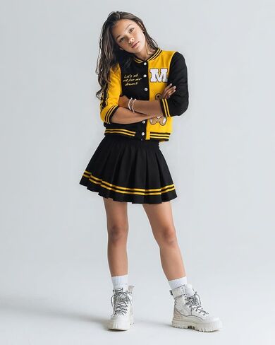 Purechapter Girls Skirt يضع سترة البيسبول سترة من النوع الثقيل تنورة مطوية 2 قطعة سريفة للبنات in Kuwait