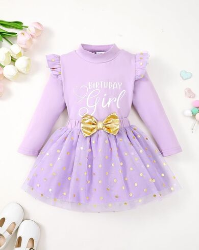 Mioglrie Little Girl Dress Dress Drity Drity for Girls Shuffle Long Sleeve Princess Shirt Tutu Tulle Tulle Cloths Outfits 2T-8T in Saudi Arabia