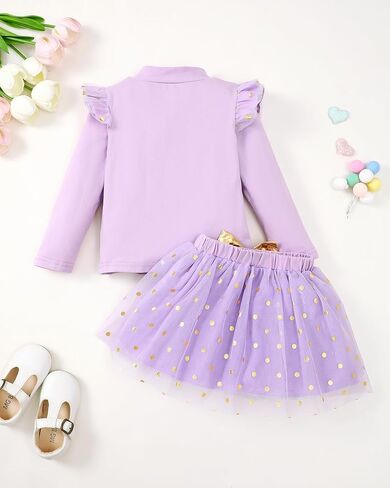 Mioglrie Little Girl Dress Dress Drity Drity for Girls Shuffle Long Sleeve Princess Shirt Tutu Tulle Tulle Cloths Outfits 2T-8T in Saudi Arabia