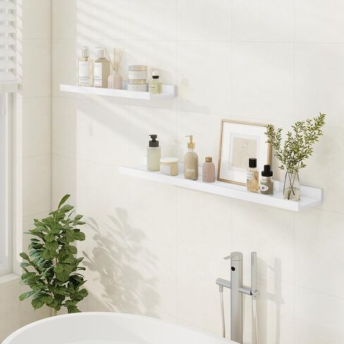 Floating Picture Ledge Shelves 24 Inch Solid Oak Wood Set of 2, Rustic Wall Storage Shelves with Lip, Kids Bookshelf, Photo & Picture Ledge Shelves for Bedroom, Living Room, Kitchen Natural Oak in Kuwait