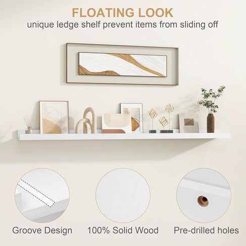 Floating Picture Ledge Shelves 24 Inch Solid Oak Wood Set of 2, Rustic Wall Storage Shelves with Lip, Kids Bookshelf, Photo & Picture Ledge Shelves for Bedroom, Living Room, Kitchen Natural Oak in Kuwait