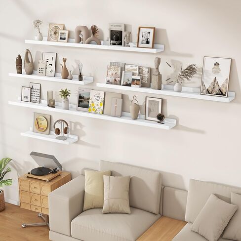 Floating Picture Ledge Shelves 24 Inch Solid Oak Wood Set of 2, Rustic Wall Storage Shelves with Lip, Kids Bookshelf, Photo & Picture Ledge Shelves for Bedroom, Living Room, Kitchen Natural Oak in Kuwait