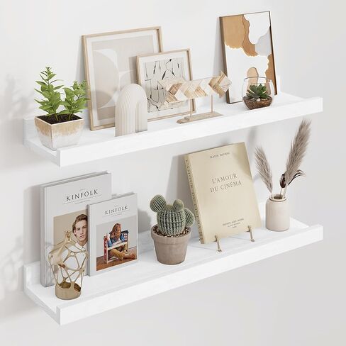 Floating Picture Ledge Shelves 24 Inch Solid Oak Wood Set of 2, Rustic Wall Storage Shelves with Lip, Kids Bookshelf, Photo & Picture Ledge Shelves for Bedroom, Living Room, Kitchen Natural Oak in Kuwait