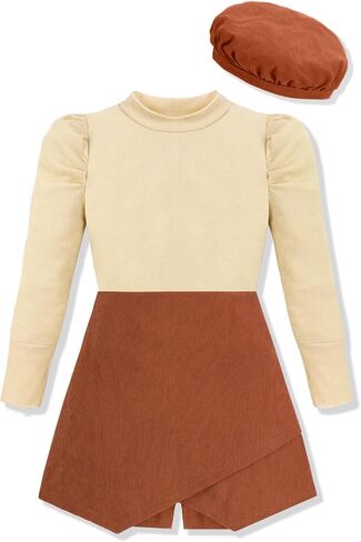 Hipea Girls Clothes 3pcs مجموعات طويلة الأكمام صلبة قميص تنورة تنورة غير منتظمة مع قبعات القبعات شتاء الفتيات تنورة in Kuwait