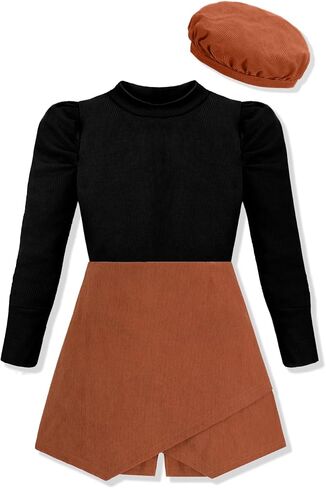 Hipea Girls Clothes 3pcs مجموعات طويلة الأكمام صلبة قميص تنورة تنورة غير منتظمة مع قبعات القبعات شتاء الفتيات تنورة in Kuwait