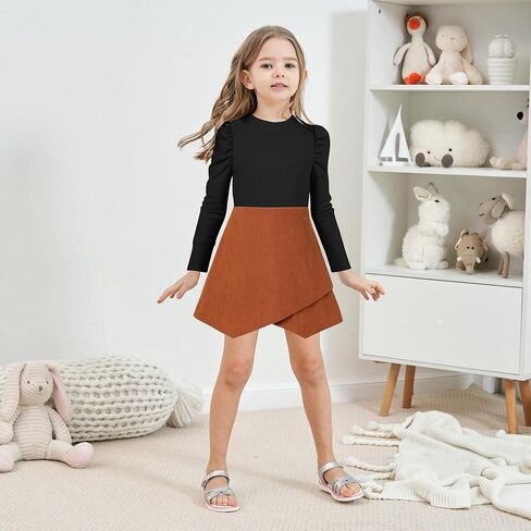 Hipea Girls Clothes 3pcs مجموعات طويلة الأكمام صلبة قميص تنورة تنورة غير منتظمة مع قبعات القبعات شتاء الفتيات تنورة in Kuwait