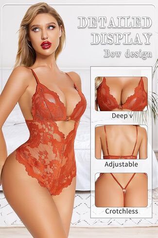 Lace One Piece Women Lingerie Sexy Floral Teddy See Through Bodysuit V Neck Mini Babydoll in Kuwait