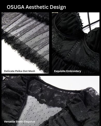 Osuga Women Sexy Lace Lingerie Set 2 قطعة Babydoll & Kimono Robe Strap Chemise Sleepwear Polka Dots Lightgown in Saudi Arabia