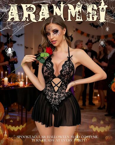 Aranmei Lace Teddy Lingerie for Women Sexy V Neck Chemise Babydoll Bodysuit Sleepwear One Piece in Saudi Arabia