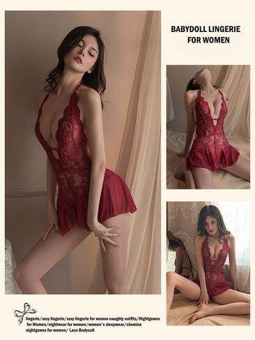 Sexy Lingerie for Women Lace Bodysuit One Piece Teddy Mini Babydoll Mesh Sleepwear V Neck Chemise Nightgowns in Saudi Arabia