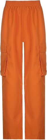 Muineobuka Women Halloween Orange Cargo Pants Elastic Waist Orange Wide Leg Parachute Pants in Saudi Arabia
