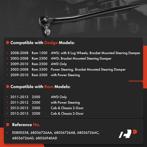 A-Premium Passenger at Connecting Rod Steering Drag Link, Compatible with Ram 2500 3500 2011-2013 & Dodge Ram 1500 2008, Ram 2500 3500 2003-2010 in Saudi Arabia