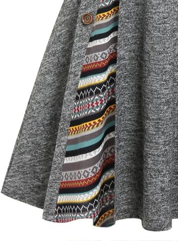 DRESSFO Womens Boho Knit Sweater Dress Long Sleeve Off Shoulder Button Sweatshirt Colorblock A Line Winter Dress in Kuwait
