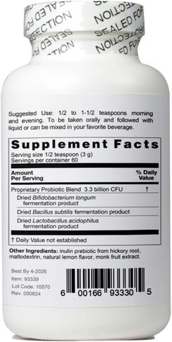 Ultra Blend Probiotic Complement Powder 6.3 Oz. 60 حصص من 3.3 مليار وحدة من bifidobacterium longum ، lactobacillus acidophilus و bacillus subtilis. in Saudi Arabia