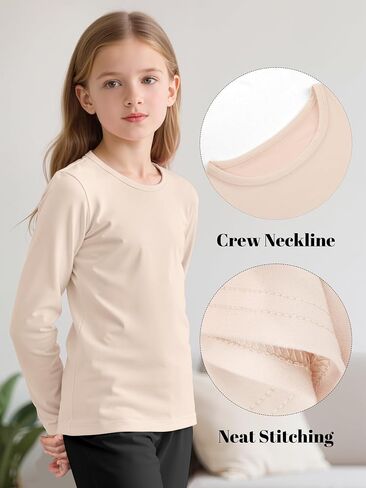 Resinta Girls Basic Long Sleeve Crew Neck Top Kids Layering Tees Casual Soft Solid Pullover T-Shirts 2-14 Years in Saudi Arabia