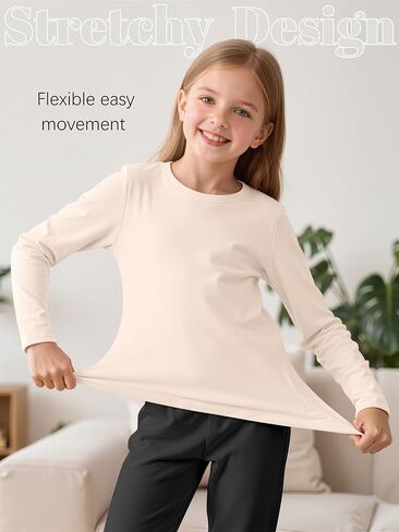 Resinta Girls Basic Long Sleeve Crew Neck Top Kids Layering Tees Casual Soft Solid Pullover T-Shirts 2-14 Years in Saudi Arabia