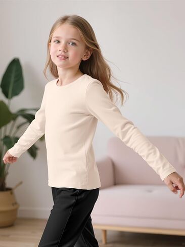 Resinta Girls Basic Long Sleeve Crew Neck Top Kids Layering Tees Casual Soft Solid Pullover T-Shirts 2-14 Years in Saudi Arabia