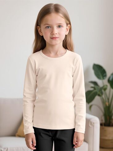 Resinta Girls Basic Long Sleeve Crew Neck Top Kids Layering Tees Casual Soft Solid Pullover T-Shirts 2-14 Years in Saudi Arabia