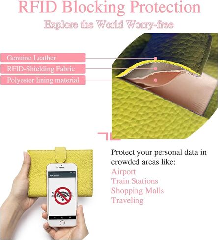 Passport Wallet for Women – RFID Blocking Passport Holder for Travel Women with Card Slots, Coin Pocket & SIM Slot – Slim Genuine Leather Travel Organizer – Lemon Yellow in Saudi Arabia