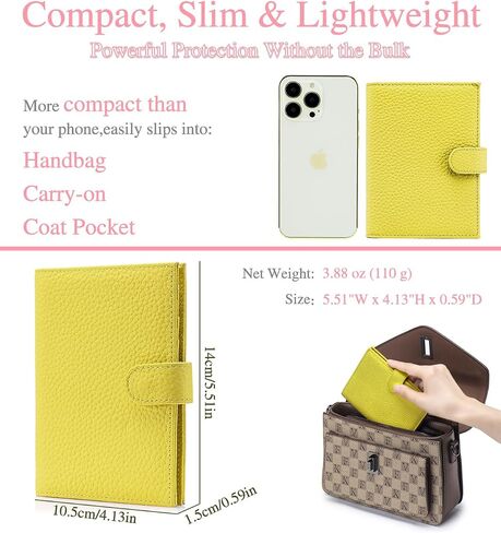 Passport Wallet for Women – RFID Blocking Passport Holder for Travel Women with Card Slots, Coin Pocket & SIM Slot – Slim Genuine Leather Travel Organizer – Lemon Yellow in Saudi Arabia