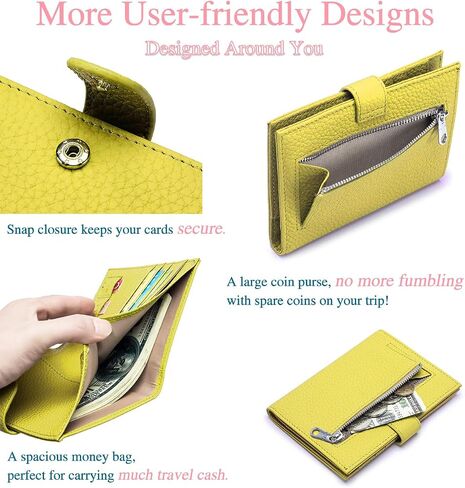Passport Wallet for Women – RFID Blocking Passport Holder for Travel Women with Card Slots, Coin Pocket & SIM Slot – Slim Genuine Leather Travel Organizer – Lemon Yellow in Saudi Arabia