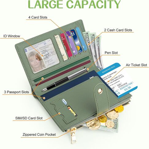 Passport Holder for Travel Women, RFID Blocking Passport Wallet with Airtag Slot, PU Leather Passport Cover Travel Wallet with Zippered Coins Pocket for Travel Essentials in Kuwait