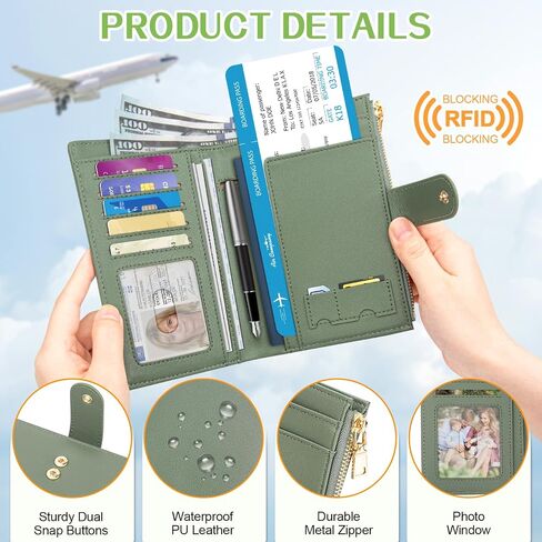 Passport Holder for Travel Women, RFID Blocking Passport Wallet with Airtag Slot, PU Leather Passport Cover Travel Wallet with Zippered Coins Pocket for Travel Essentials in Kuwait