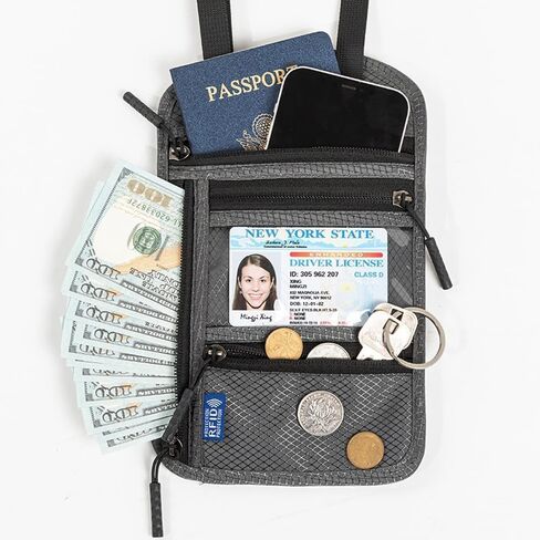 2-Pack RFID Blocking Passport Holder for Travel – Hidden Neck Wallet with Phone Pocket, Lightweight Under-Clothing Pouch Fits 7-inch phone & 2 Passports, Anti-Theft Organizer (Black & Light Gray) in Saudi Arabia