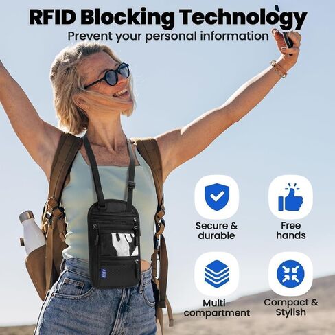 2-Pack RFID Blocking Passport Holder for Travel – Hidden Neck Wallet with Phone Pocket, Lightweight Under-Clothing Pouch Fits 7-inch phone & 2 Passports, Anti-Theft Organizer (Black & Light Gray) in Saudi Arabia