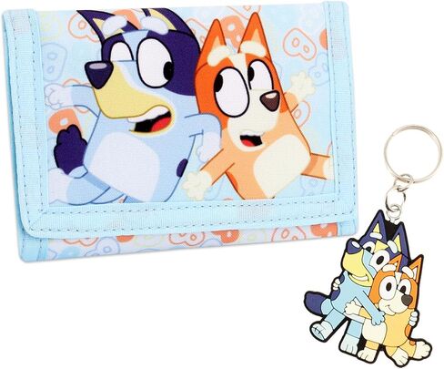 Bluey Kids Wallet and Keychain Set - Toddler Trifold Coin Pocket Pocket for Cash with Zipper و Clear Id Travel to School for Boys أو Girls. in Saudi Arabia