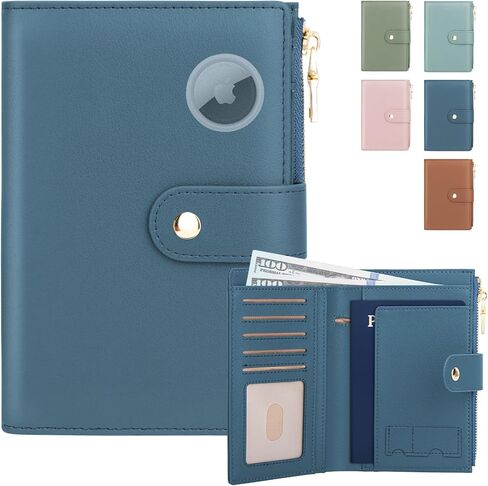 Passport Holder for Travel Women, RFID Blocking Passport Wallet with Airtag Slot, PU Leather Passport Cover Travel Wallet with Zippered Coins Pocket for Travel Essentials in Kuwait