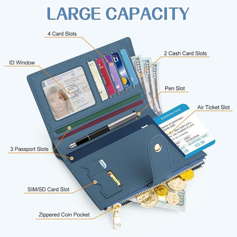 Passport Holder for Travel Women, RFID Blocking Passport Wallet with Airtag Slot, PU Leather Passport Cover Travel Wallet with Zippered Coins Pocket for Travel Essentials in Kuwait