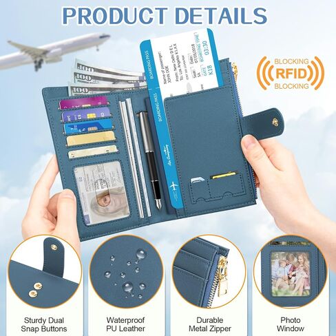 Passport Holder for Travel Women, RFID Blocking Passport Wallet with Airtag Slot, PU Leather Passport Cover Travel Wallet with Zippered Coins Pocket for Travel Essentials in Kuwait