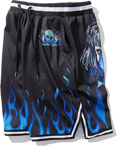 Blue Flame Men's Basketball Jersey Training Shorts Quick Dry Drawstring Mesh Trunks Fitness Casual Outdoor Pants in Saudi Arabia