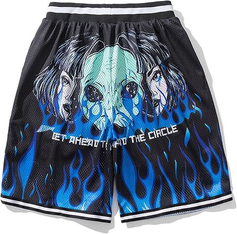 Blue Flame Men's Basketball Jersey Training Shorts Quick Dry Drawstring Mesh Trunks Fitness Casual Outdoor Pants in Saudi Arabia