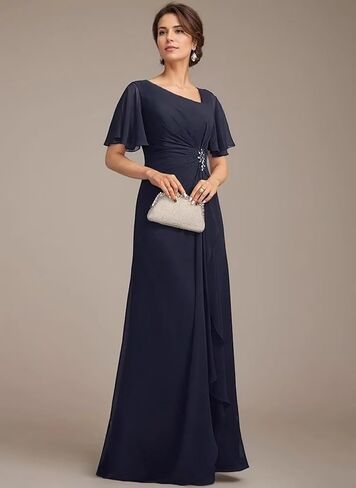 أم غير متناظرة أم لفساتين العروس مع جيب الجيوب الأكمام الأكمام الشيفون in Kuwait