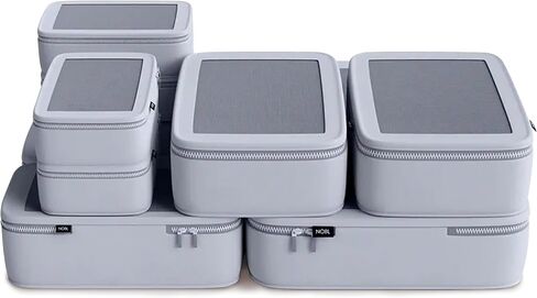 Nobl Travel Compressible Packing Cubes Set, 6 Pieces Travel Packing Organizers, Compression Luggage Cubes for Suitcases & Carry On, Space Saving (XXS, XS, S, M, L, XL) - Cloud in Kuwait