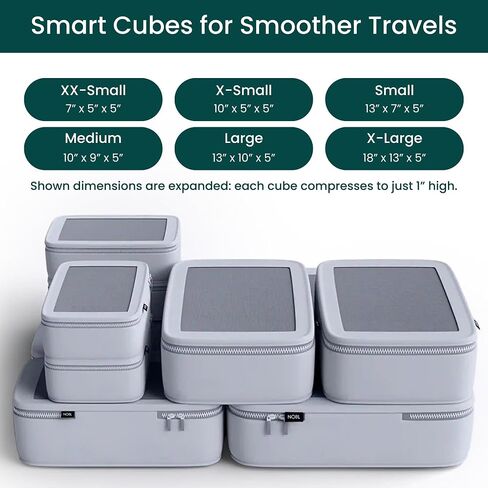 Nobl Travel Compressible Packing Cubes Set, 6 Pieces Travel Packing Organizers, Compression Luggage Cubes for Suitcases & Carry On, Space Saving (XXS, XS, S, M, L, XL) - Cloud in Kuwait