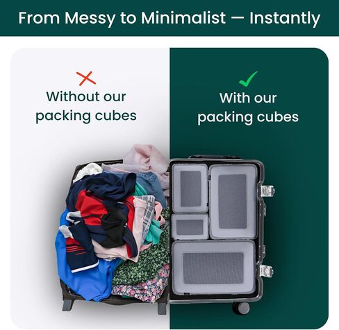 Nobl Travel Compressible Packing Cubes Set, 6 Pieces Travel Packing Organizers, Compression Luggage Cubes for Suitcases & Carry On, Space Saving (XXS, XS, S, M, L, XL) - Cloud in Kuwait