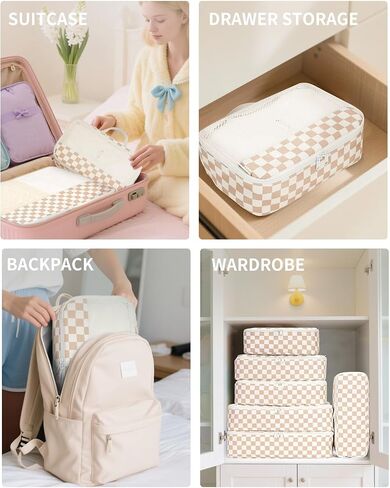 Narwey 7 Set Striped Packing Cubes for Travel Carry on Suitcase Luggage Organizer Bags for Kids Women Men, Durable Packing Organizers Bag, Travel Essentials Accessories (Stripe Combined) in Saudi Arabia