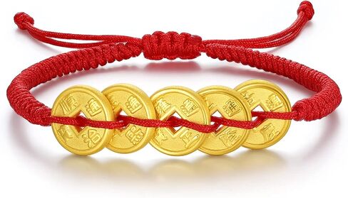 24K Solid Gold Bracelet Fortune Coins Real Gold Charm Bracelet Braided Bracelet Adjustable Dainty Jewelry for Women Mother Lover Her Anniversary Birthday in Saudi Arabia