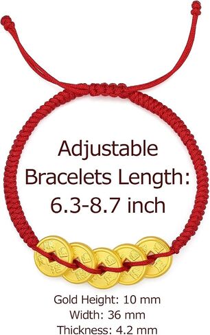 24K Solid Gold Bracelet Fortune Coins Real Gold Charm Bracelet Braided Bracelet Adjustable Dainty Jewelry for Women Mother Lover Her Anniversary Birthday in Saudi Arabia