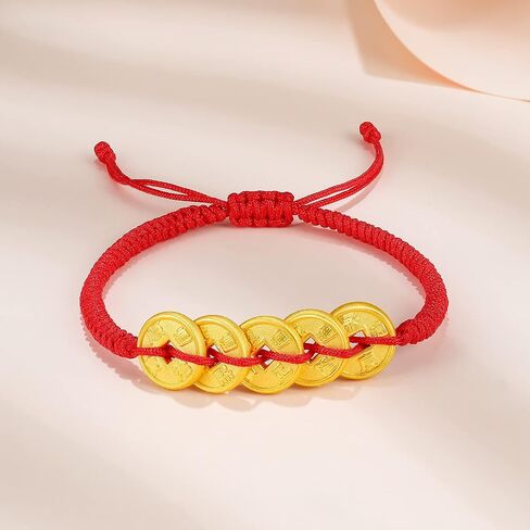 24K Solid Gold Bracelet Fortune Coins Real Gold Charm Bracelet Braided Bracelet Adjustable Dainty Jewelry for Women Mother Lover Her Anniversary Birthday in Saudi Arabia