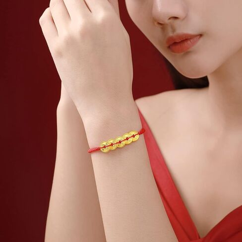 24K Solid Gold Bracelet Fortune Coins Real Gold Charm Bracelet Braided Bracelet Adjustable Dainty Jewelry for Women Mother Lover Her Anniversary Birthday in Saudi Arabia