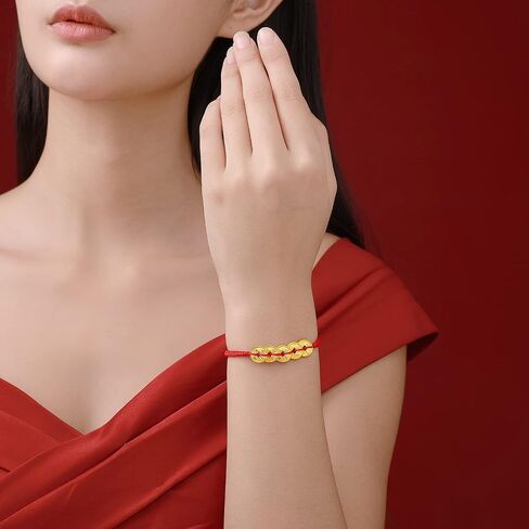 24K Solid Gold Bracelet Fortune Coins Real Gold Charm Bracelet Braided Bracelet Adjustable Dainty Jewelry for Women Mother Lover Her Anniversary Birthday in Saudi Arabia